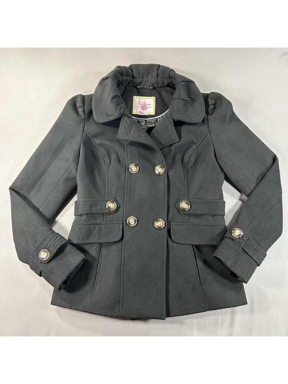PINK ENVELOPE Macys Womens Double Breast Peacoat Jacket Medium Black